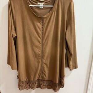 Tru Self Women's Suede Like Brown Tunic Top Size Large
